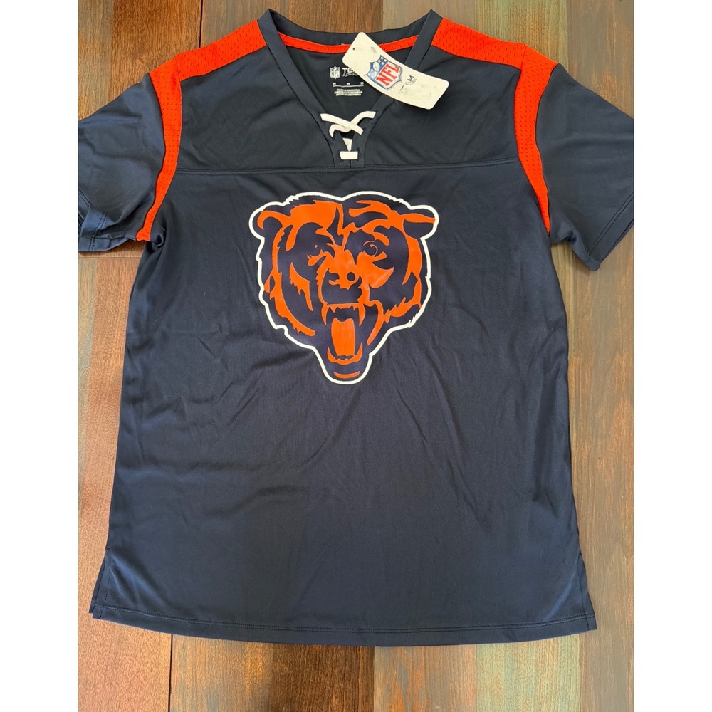 NFL Team Apparel Chicago Bears Lace Up V-Neck Jersey Shirt Navy Orange Womens M